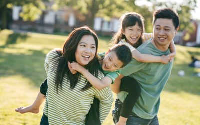 Family in the park with two kids